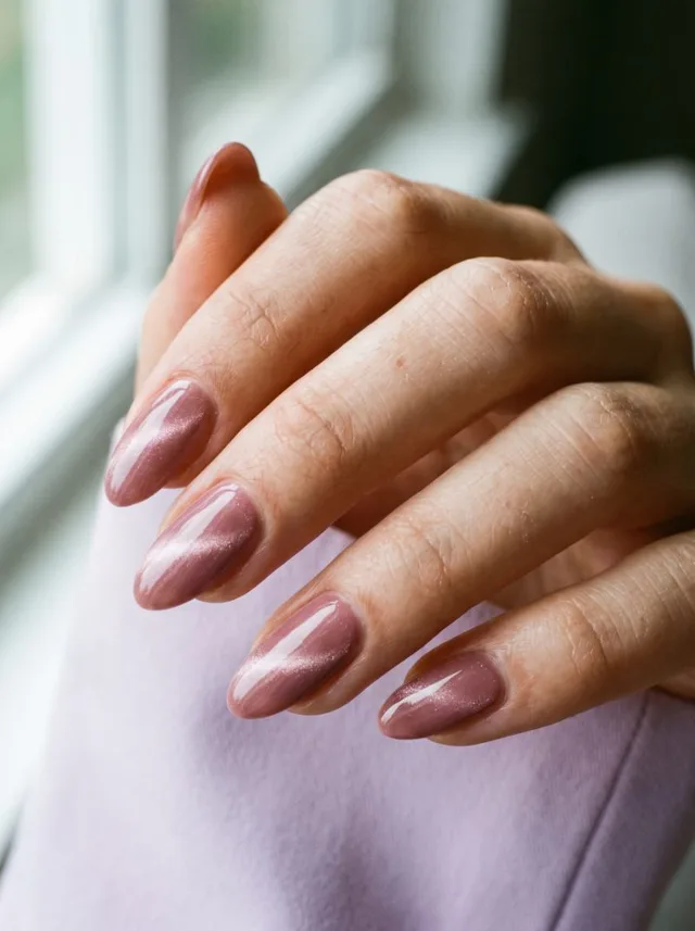 Dusty rose cat eye gel manicure